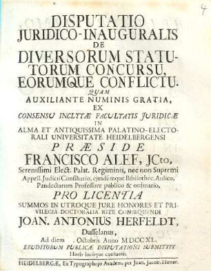 Disputatio iuridco-inauguralis de diversorum statutorum concursu, eorumque conflictu