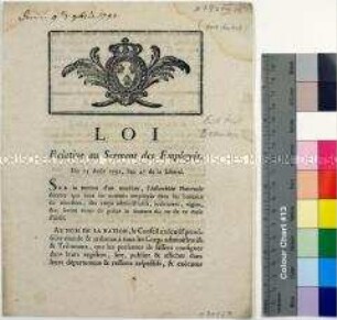 Gesetz - Eid der Beamten, 15. August 1792 (französisch/deutsch)