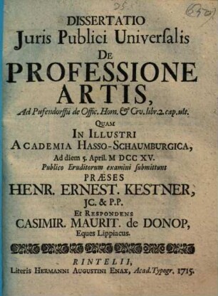 Diss. iuris publ. univ. de professione artis