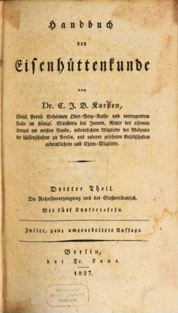 Handbuch der Eisenhüttenkunde, 3. Die Roheisenerzeugung und der Gießereibetrieb