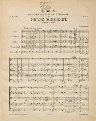 Franz Schuberts Werke. 4. Serie 4, Quintett für Streichinstrumente. - Partitur u. Stimmen. - 1892. - 44 S. + 4 St.