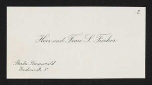 Brief von Samuel Fischer und Hedwig Fischer an Margarete Hauptmann