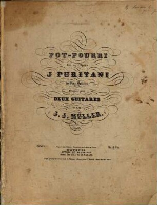 Pot-pourri tiré de l'opéra "I puritani" de Vinc. Bellini : pour deux guitares ; Op. 33