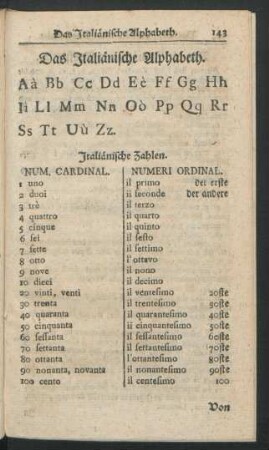 Das Italiaenische Alphabeth [..] von der Aussprache.