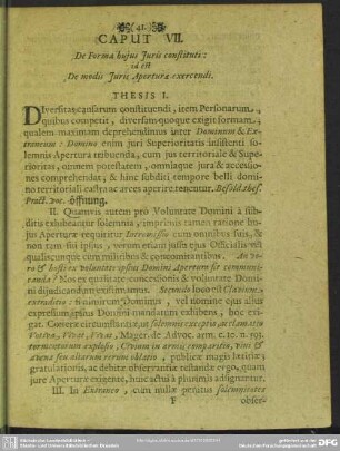 Caput VII. De Forma huius Iuris constituti id est De modis Iuris Aperturae exercendi