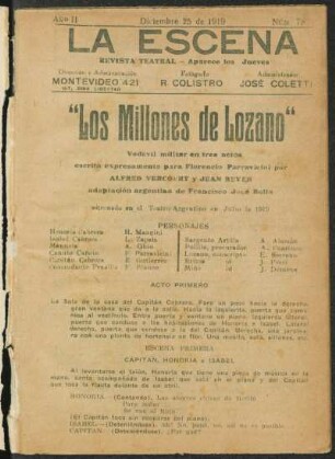 Los millones de Lozano : vodevil militar en tres actos escrito expresamente para Florencio Parravicini