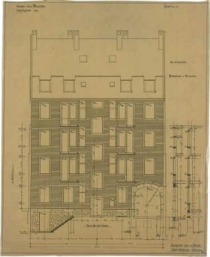 Billing, Hermann; Karlsruhe, Gerwigstr. 35; Haus Wilhelm Pfrommer - Fassade zum Hof (Ansicht; Schnitt)