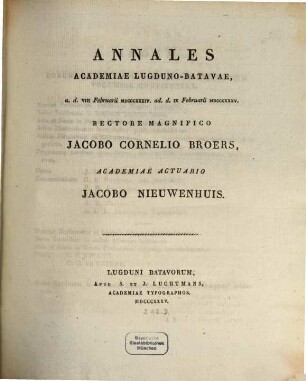 Annales Academiae Lugduno-Batavae. 1834/35, 1834/35 = T. 18. 1835