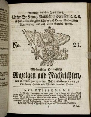 No. 23. Montags, den 6ten Junii 1768.
