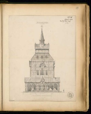 Interimskirche Monatskonkurrenz Oktober 1874: Aufriss Eingangsseite; Maßstabsleiste
