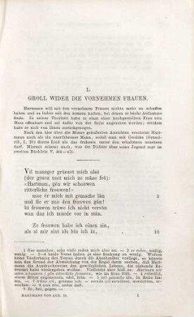 Hartmann von Aue, 2. Lieder. Erstes Büchlein. Zweites Büchlein. Gregorjus. Der arme Heinrich.