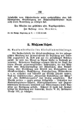 Auskunftstelle für Kleinkinderfürsorge : [H. Nichtamtliches]