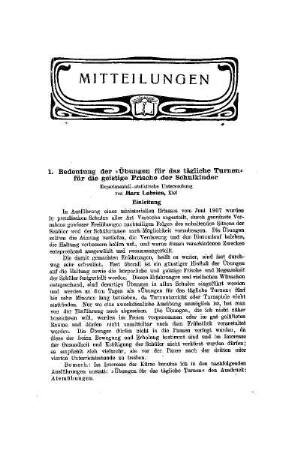 Bedeutung der Übungen für das tägliche Turnen, für die geistige Frische der Schulkinder