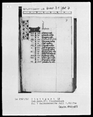 Lateinisch-französisches Stundenbuch — KL-Ligatur mit anschließender Ranke, Folio 7recto