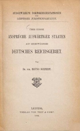 Über einige Ansprüche auswärtiger Staaten auf gegenwärtiges deutsches Reichsgebiet