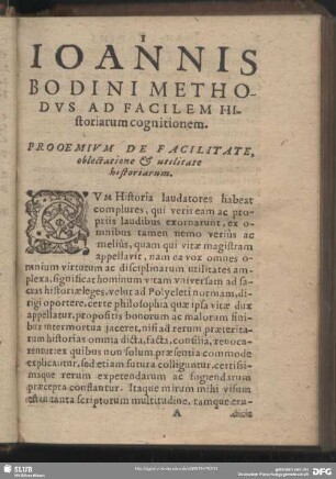 Prooemium De Facilitate, oblectatione & utilitate historiarum