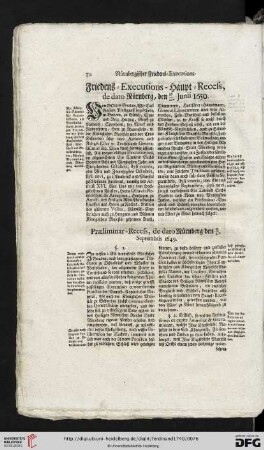 Friedens-Executions - Haupt-Recess, de dato Nürnberg, den 16/26 Junii 1650