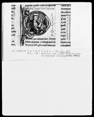 Biblia Sacra omissis psalterio et libris prophetarum — Biblia Sacra omissis psalteria et libris prophetarum (Bd. 2) — Salomo thronend, Folio 156