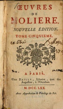 Oeuvres de Molière, 5. Amphitryon. L'avare. George Dandin. Fête de Versailles en 1668. - [1770]. - 303 S. : 4 Ill.
