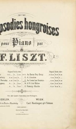 Rhapsodies hongroises : pour le piano. 13, Au Comte Leo Festetics