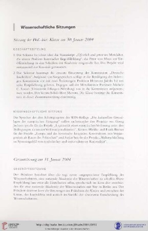 Gesamtsitzung am 31. Januar 2004