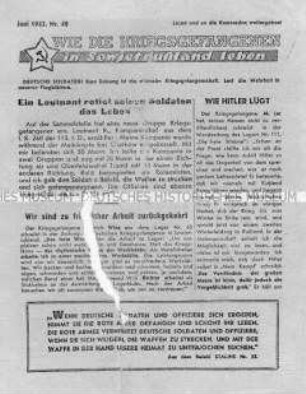 Sowjetisches Abwurf-Flugblatt über das Leben in sowjetischer Kriegsgefangenschaft (mit Passierschein)