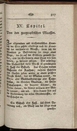 XV. Capitel. Von den geographischen Maassen – XVI. Capitel. Von Landcharten und Erdkugel