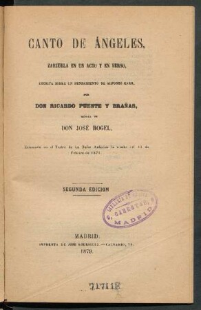 Canto de ángeles : zarzuela en un acto y en verso, escrita sobre un pensamiento de Alfonso Karr