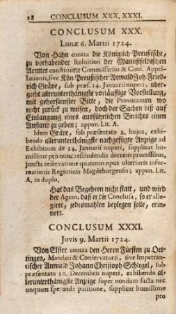Merckwürdige Reichs-Hof-Raths-Conclusa : Denen fürnemlich, so den bey diesem Höchsten Reichs-Gericht tam in Agendo quam in Judicando üblichen Modum & Stylum erlernen wollen, zu Nutzen mitgetheilet ; Nebst angehängtem Reichs-Hof-Raths- Teutsch- und Lateinischen Anschlags-Protocoll pro Anno 1726 [-1727], 3