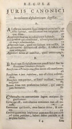 Regulae Juris Canonici in ordinem alphabeticum digestae.