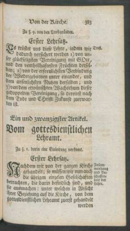Ein und zwanzigster Artikel. Vom gottesdienstlichen Lehramt
