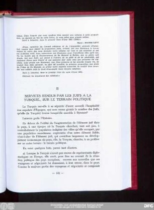 II Services Rendus Par Les Juifs A La Turquie,, Sur Le Terrain Politique