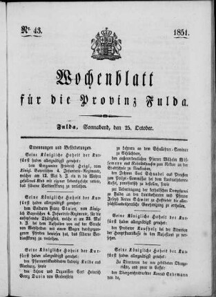 Nr. 43, Ausgabe vom 25. Oktober 1851