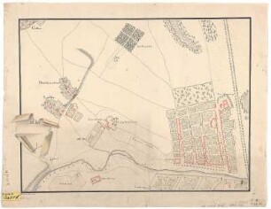 Plan von Dresden-Friedrichstadt, ca. 1:5 000, Handzeichnung, 1770 : Plan [von der Friedrichstadt und Umgebung bei Dresden] / F. S. d. H.. - [Ca. 1:5 000]. - [S.l.] , 1770. - 1 Kt. : kolor. Handzeichng. ; 48 x 36 cm