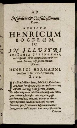 Ad Nobilem & Consultissimum Virum Dominum Henricum Bocerum [...]