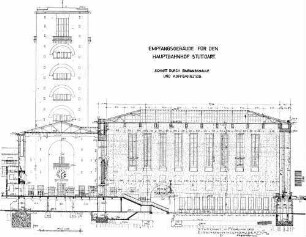 Stuttgart Hbf: Empfangsgebäude Große Schalterhalle Schnitt Schalterhalle-Kopfbahnsteig