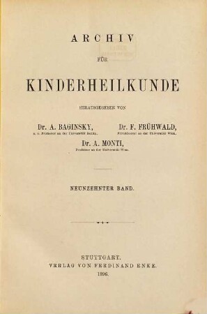 Archiv für Kinderheilkunde. 19. 1896