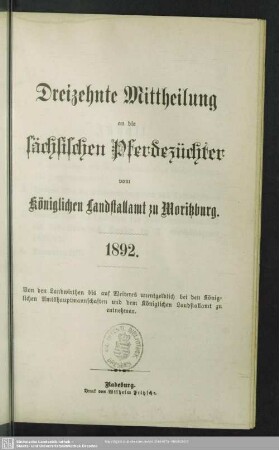 13.1892: Mittheilung an die sächsischen Pferdezüchter