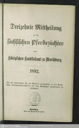 13.1892: Mittheilung an die sächsischen Pferdezüchter