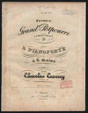 Premier Grand Potpourri concertant : pour 2 Pianoforte à 6 mains. ; Oeuvre 38.