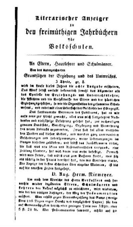 Literarischer Anzeiger zu den freimüthigen Jahrbüchern für Volksschulen
