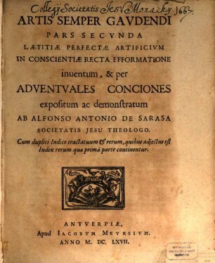 Ars Semper Gavdendi : Demonstrata Ex Sola Consideratione Divinae Providentiae Et Per Adventvales Conciones, 2. (1667)