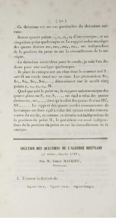 Solution des questions de l'algébre bertrand.
