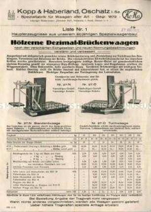 Liste Nr. 1 / Hölzerne Dezimal-Brückenwaagen