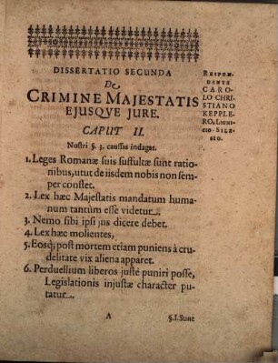 Dissertatio Secunda, De Majestatis Crimine, Ejusque Jure