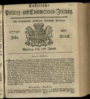 26tes Stueck, Montag den 28ten Junius 1773