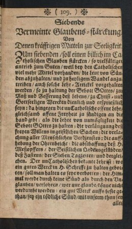 Siebende Vermeinte Glaubens-stärckung. Von Denen kräfftigen Mitteln zur Seeligkeit.