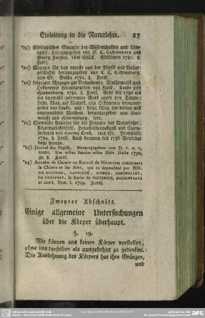 Zweyter Abschnitt. Einige allgemeine Untersuchungen über die Körper überhaupt