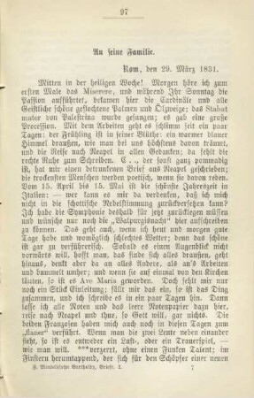 An seine Familie. Rom, den 29. März 1831