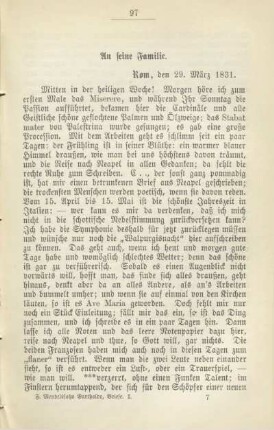 An seine Familie. Rom, den 29. März 1831